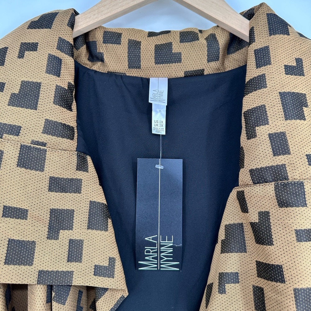 MarlaWynne Brown Black Geometric Print Open Jacket size 2X NWT Bracelet Sleeves - Picture 4 of 13